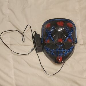LED EL Wire Black Halloween Mask with Blue and Red Accents